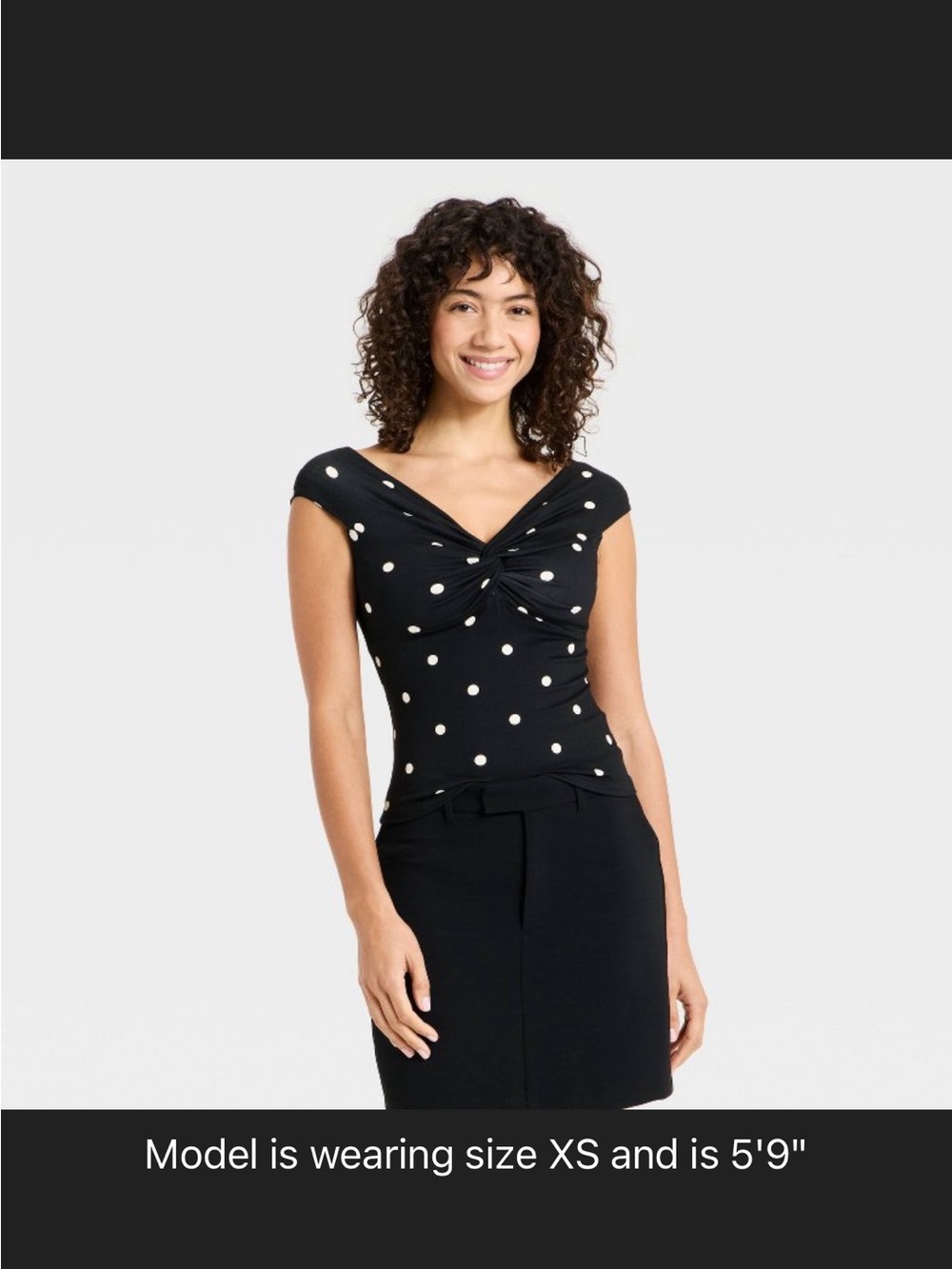 a new day Black Polka Dot Twist-Front Cap Sleeve Top